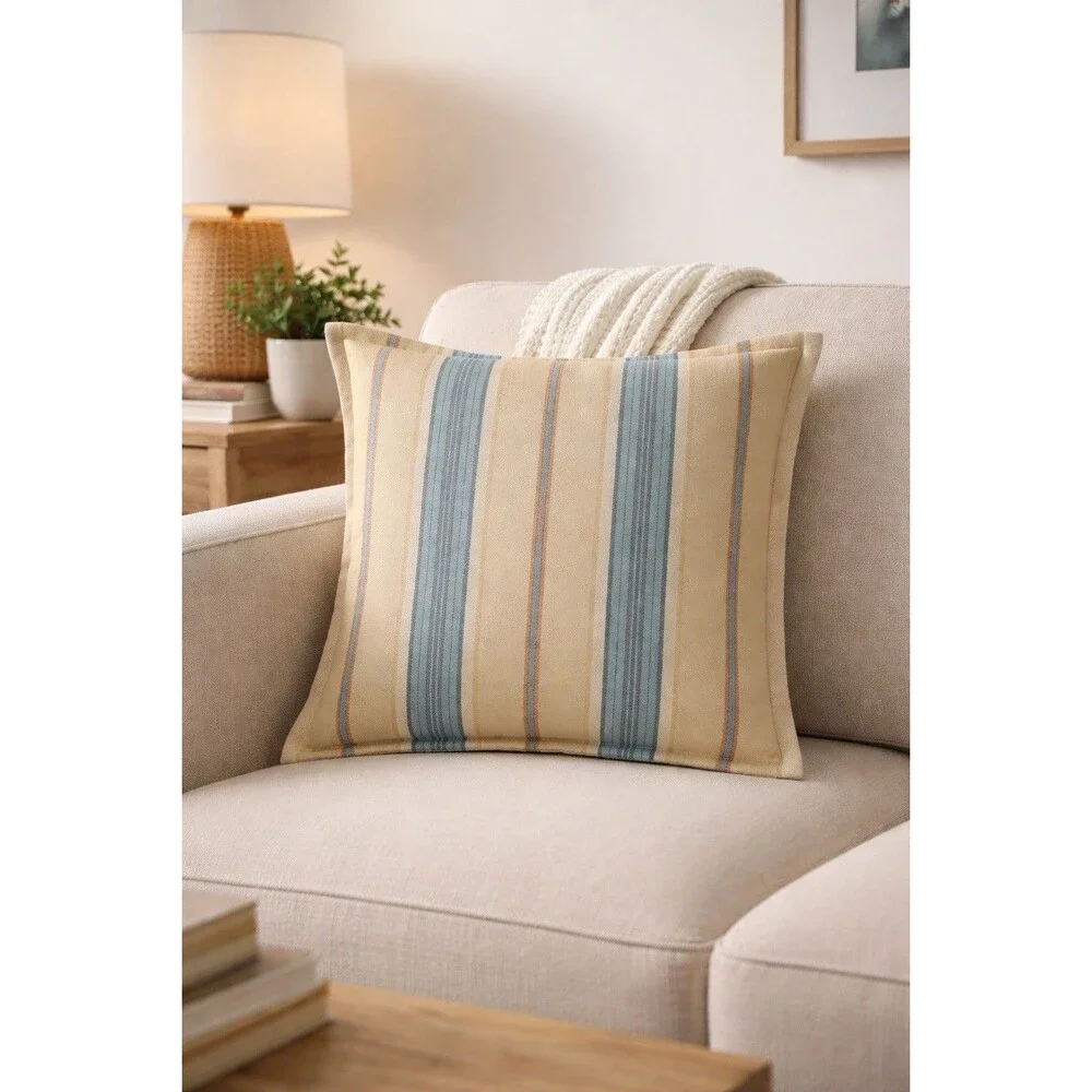 Ralph Lauren Bering Euro Sham Cream Multi Stripe Cotton Pillow Cover Decor 26x26